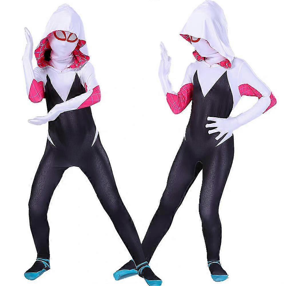 Lequeen 4-10 Years Kids Girls Spider Gwen With Mask Cosplay Jumpsuit Costume 9-10 Years