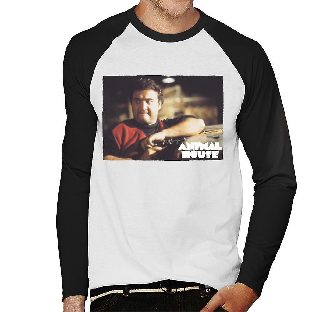 Animal House John Bluto Blutarsky Wearing Red Top Men's Baseball Long Sleeved T-Shirt White/Black Small