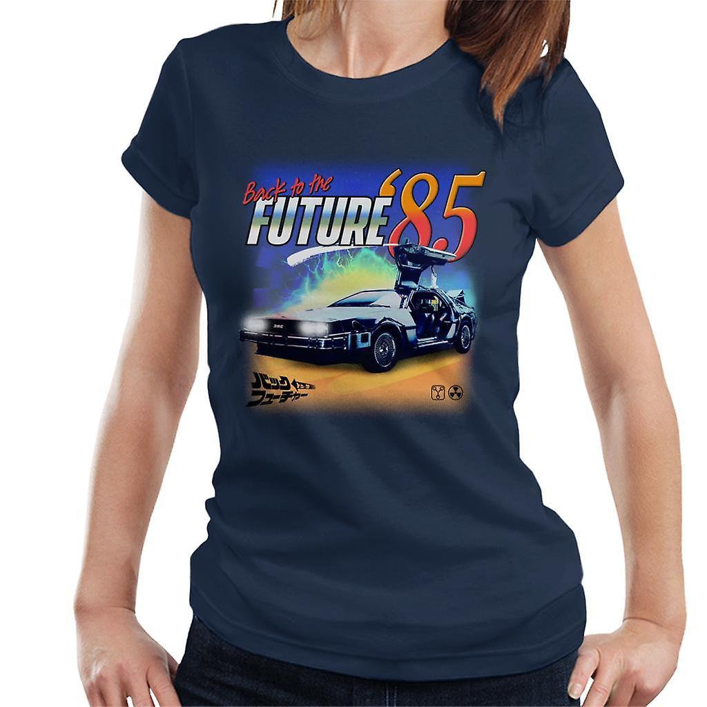 Back to the Future Delorean 85 Electric Charge Women's T-Shirt Navy Blue X-Large