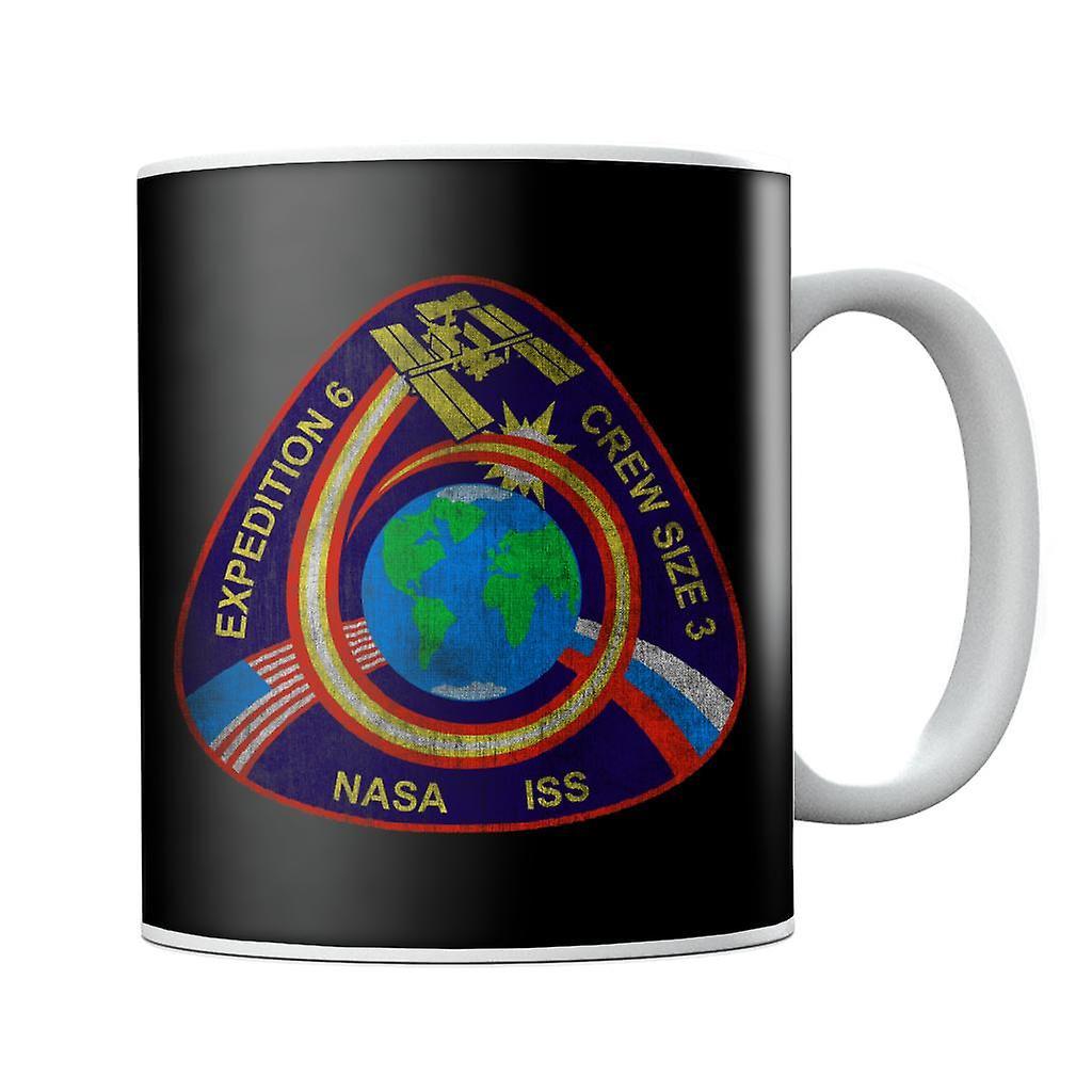 NASA ISS Expedition 6 STS 113 Mission Badge Distressed Mug Black 10oz