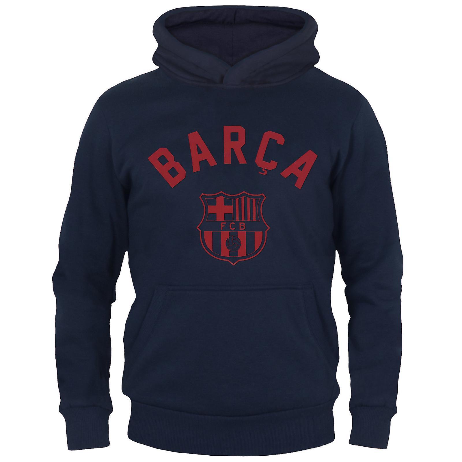 FC Barcelona Boys Hoody Fleece Graphic Kids OFFICIAL Football Gift Navy Blue 12-13 Years