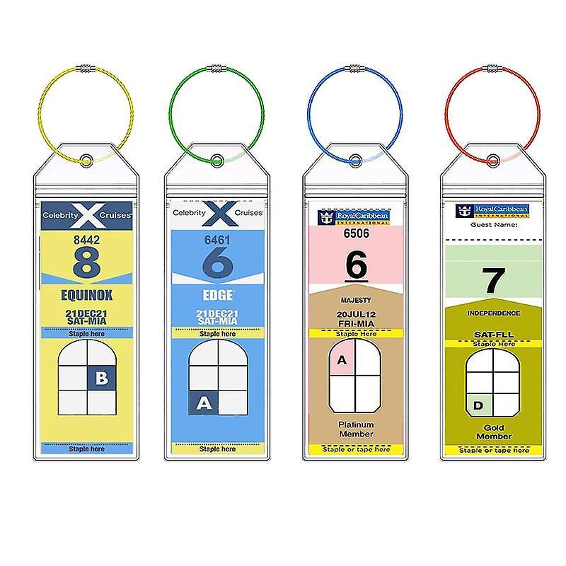 Vobobe 4Pcs Cruise Luggage Tags Clear Waterproof Thicken Suitcases Tags with Zip Seal and Steel Loops for Royal Caribbean Ships and Celebrity