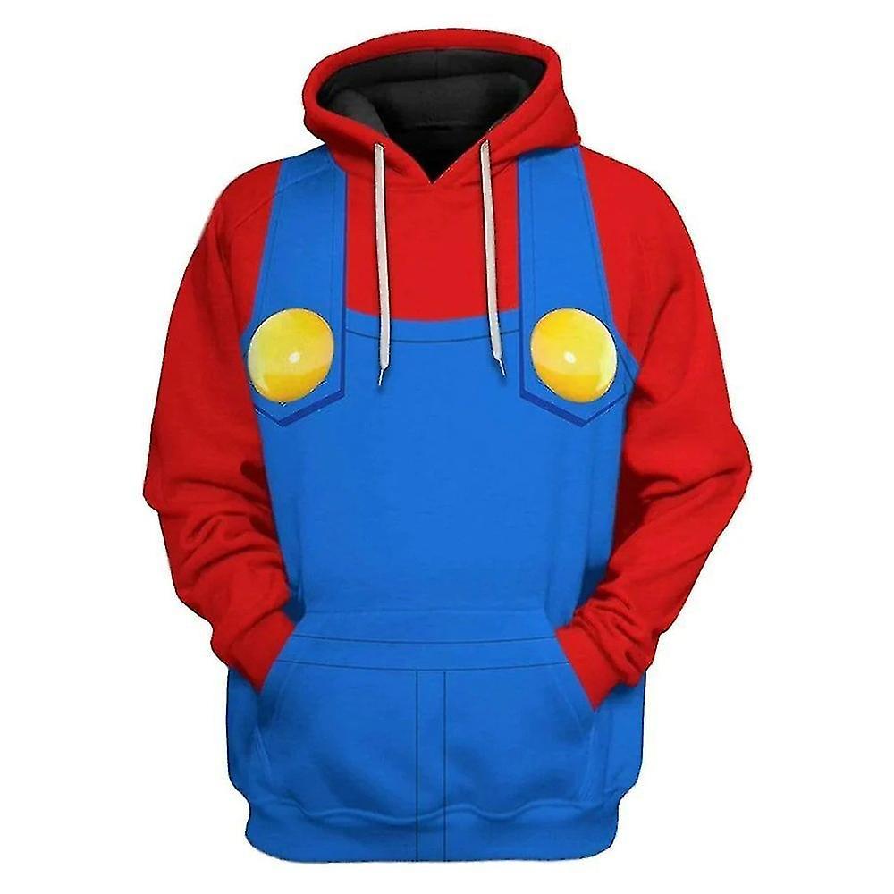 Jxlgv Mario Luigi Peach Bowser Donkey Kong Costume Adults Unisex Hoodies Sweatshirts Super Brothers Movie Hooded Pullover Cosplay Costumes XL