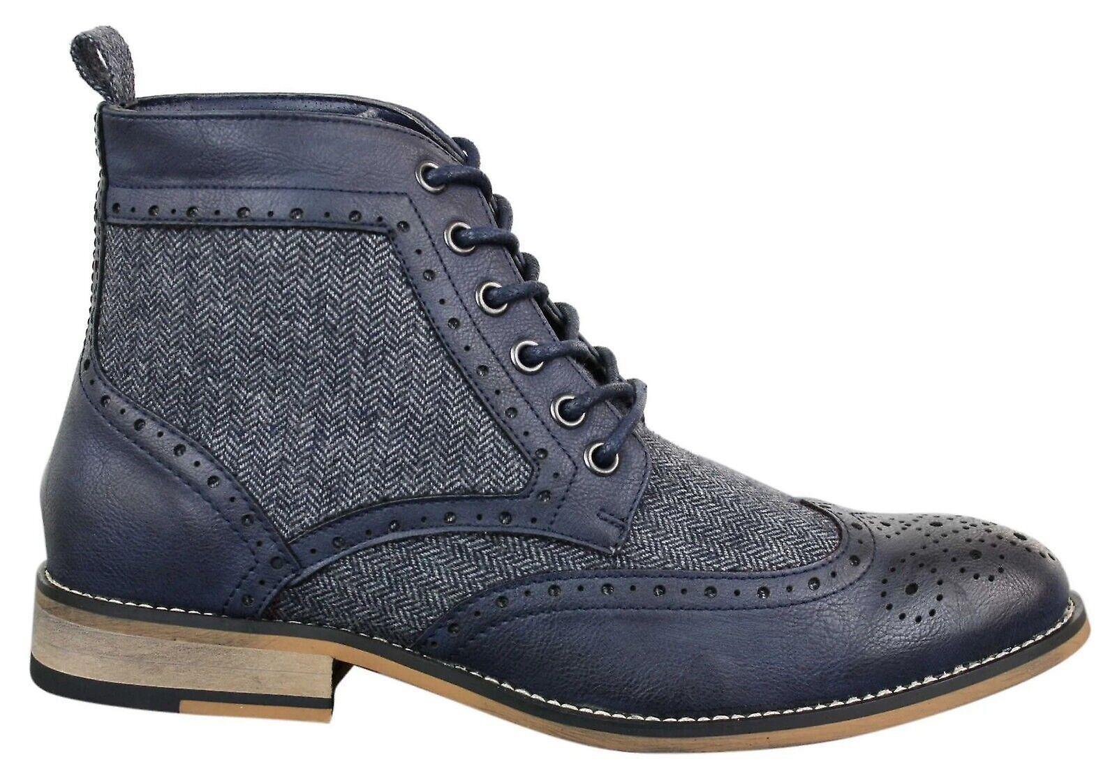 House Of Cavani Mens Navy Leather Tweed Classic Oxford Formal Ankle Boots UK11