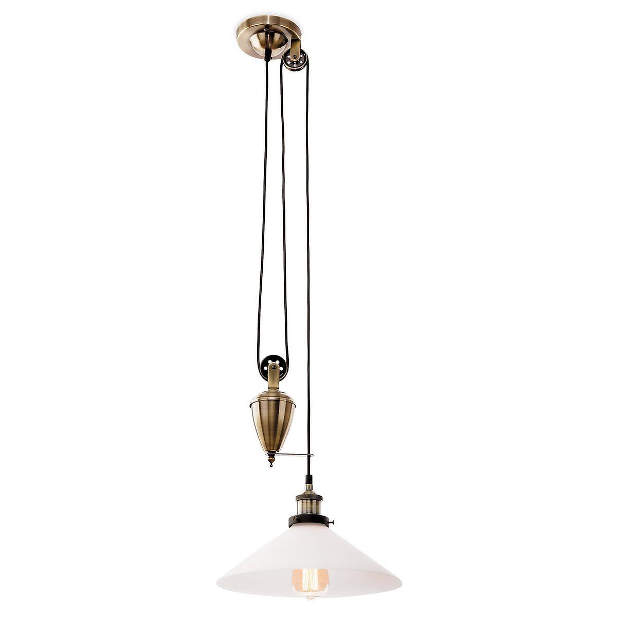 Firstlight Lighting Empire 1 Light Rise & Fall Dome Ceiling Pendant Antique Brass, Opal Glass, E27