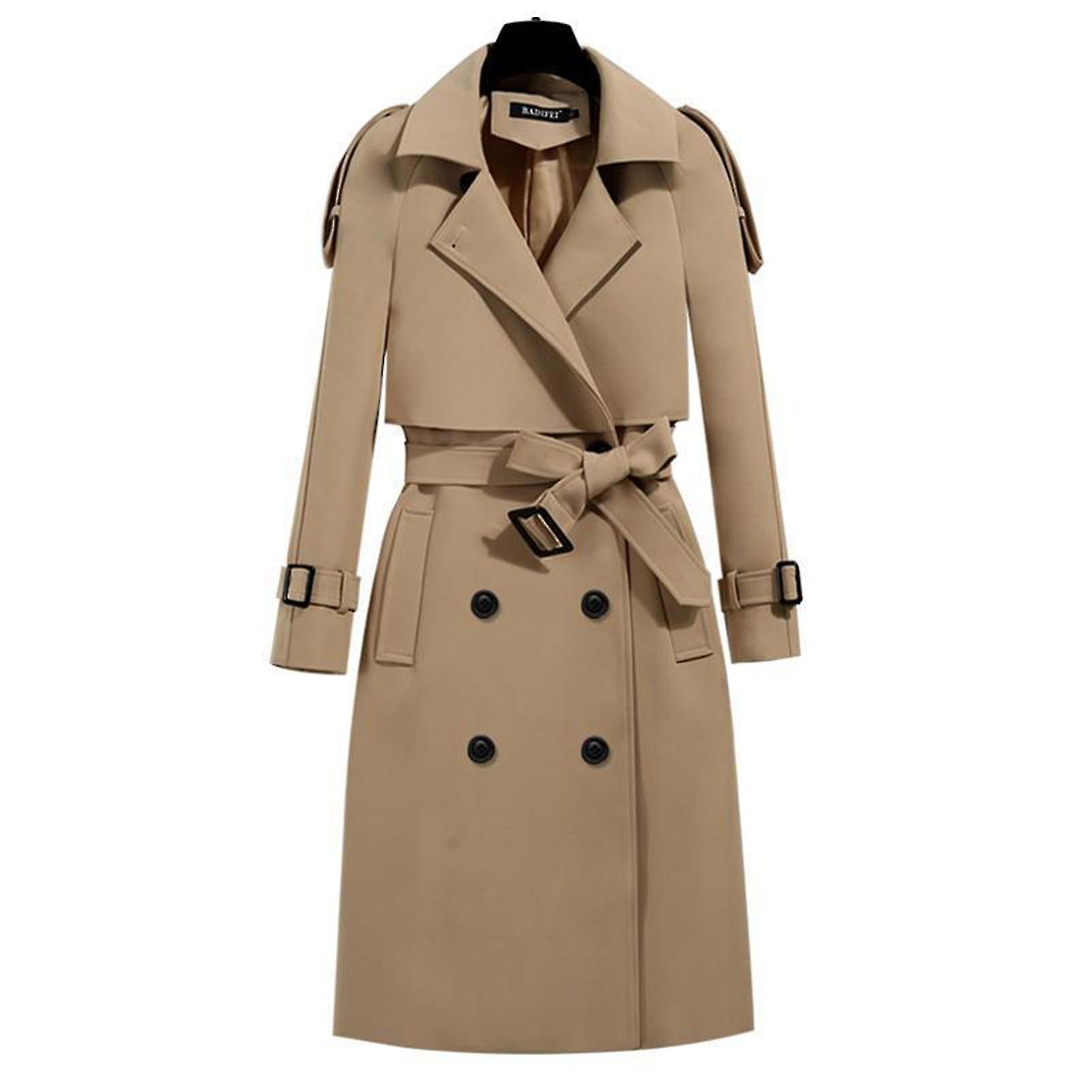 Cloud Xiang Women\'s Classic Trench Coat Mid-length Fashion Wind-proof Coat For Autumn Spring Daily Wear Khaki XL