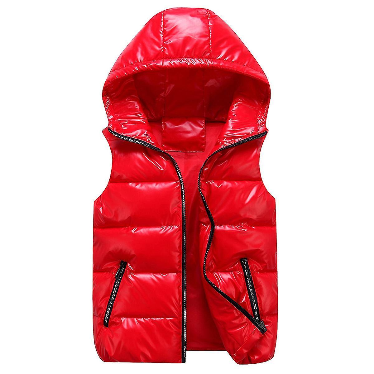 Sliktaa Unisex Shiny Waterproof Sleeveless Jacket Lightweight Puffer Vest Fast Red S