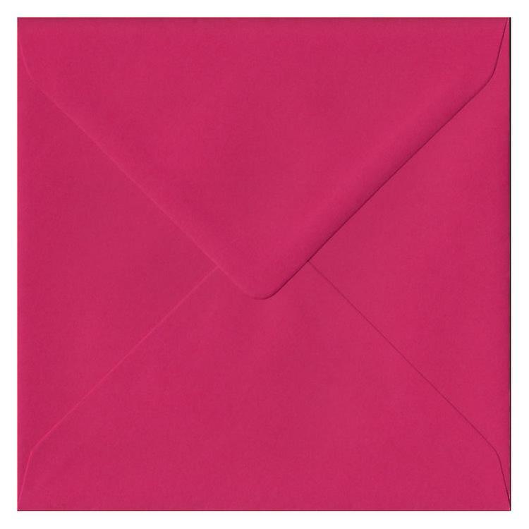 ColorSono Fuchsia Pink Gummed 155mm Square Coloured Pink Envelopes. 100gsm FSC Sustainable Paper. 155mm x 155mm. Banker Style Envelope. 25