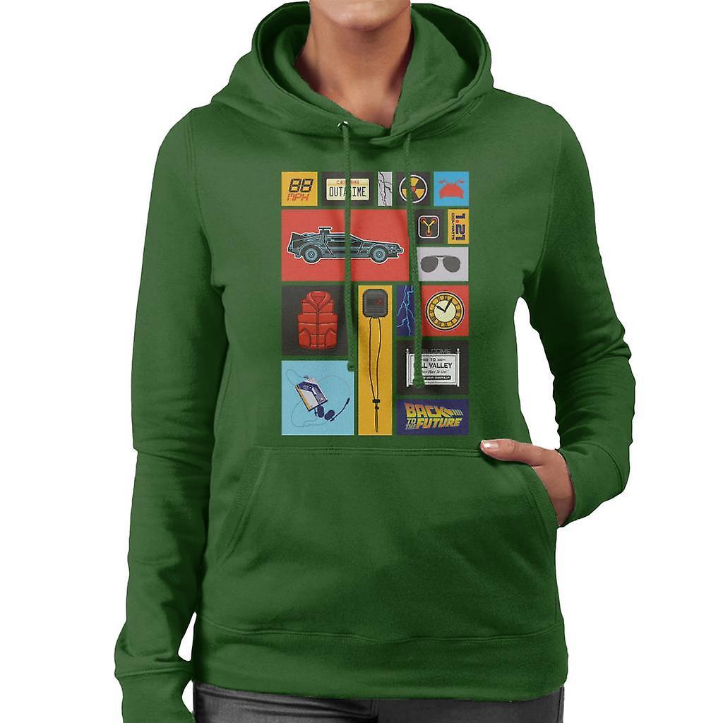 Back to the Future Tile Montage Women's Hooded Sweatshirt Bottle Green XX-Large