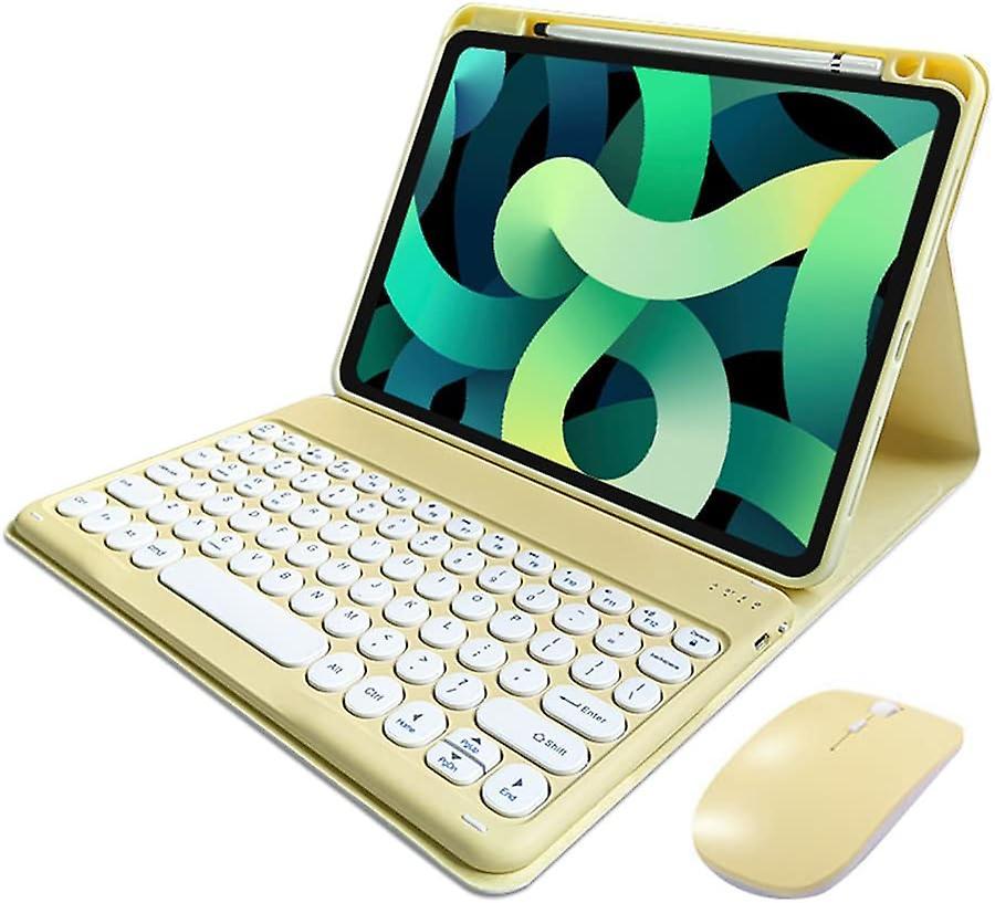 Gugu iPad 10th Generation 2022 Keyboard Case with Mouse Cute Round Keys Detachable Bluetooth Keyboard Slim Smart Cover with Pencil Holder (Yellow)