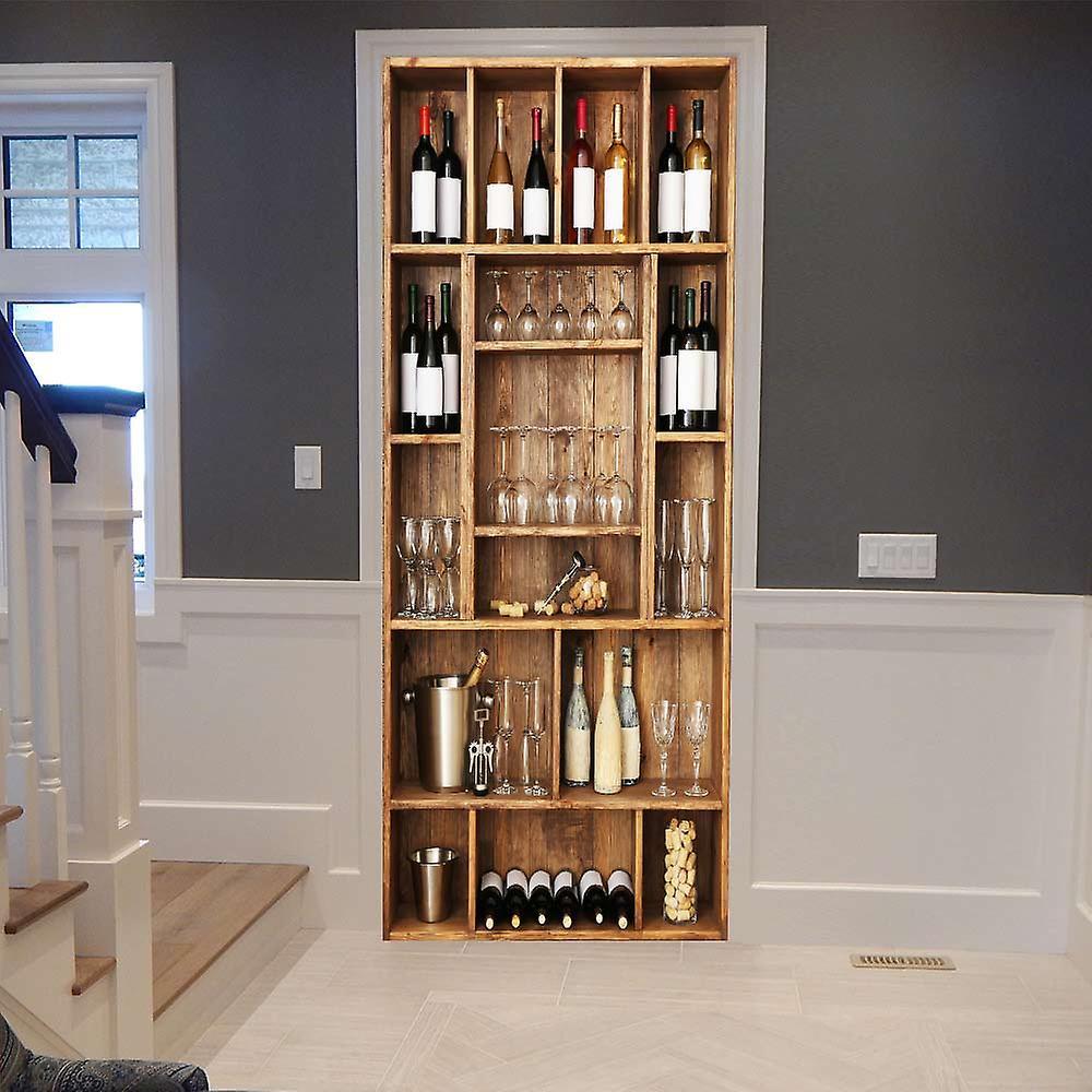 Wwdd 3d Wine Cabinet Diy Door Stickers Pvc Adhesive Wallpaper Home Decor Decals Waterproof Mural For Living Room Bedroom Decoration,95x215cm