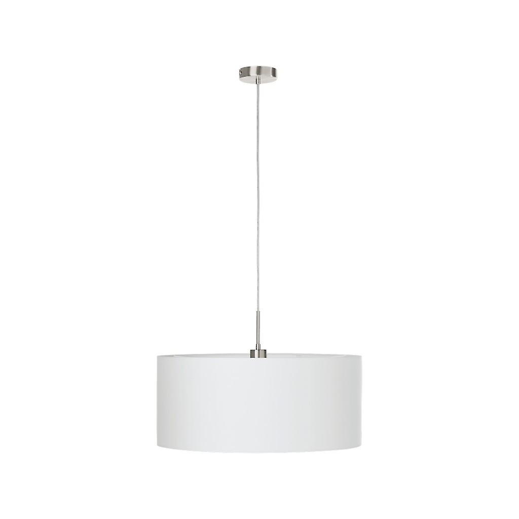 Eglo Lighting Pasteri 1 Light Ceiling Pendant Satin Nickel with White Fabric Shade, E27