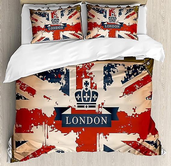 Duvet Cover Set British Flag London Ribbon And Crown Image Microfiber Bedding Duvet Cover Sets 1 Duvet Cover And 1/2 Pillowshams 160x220cm