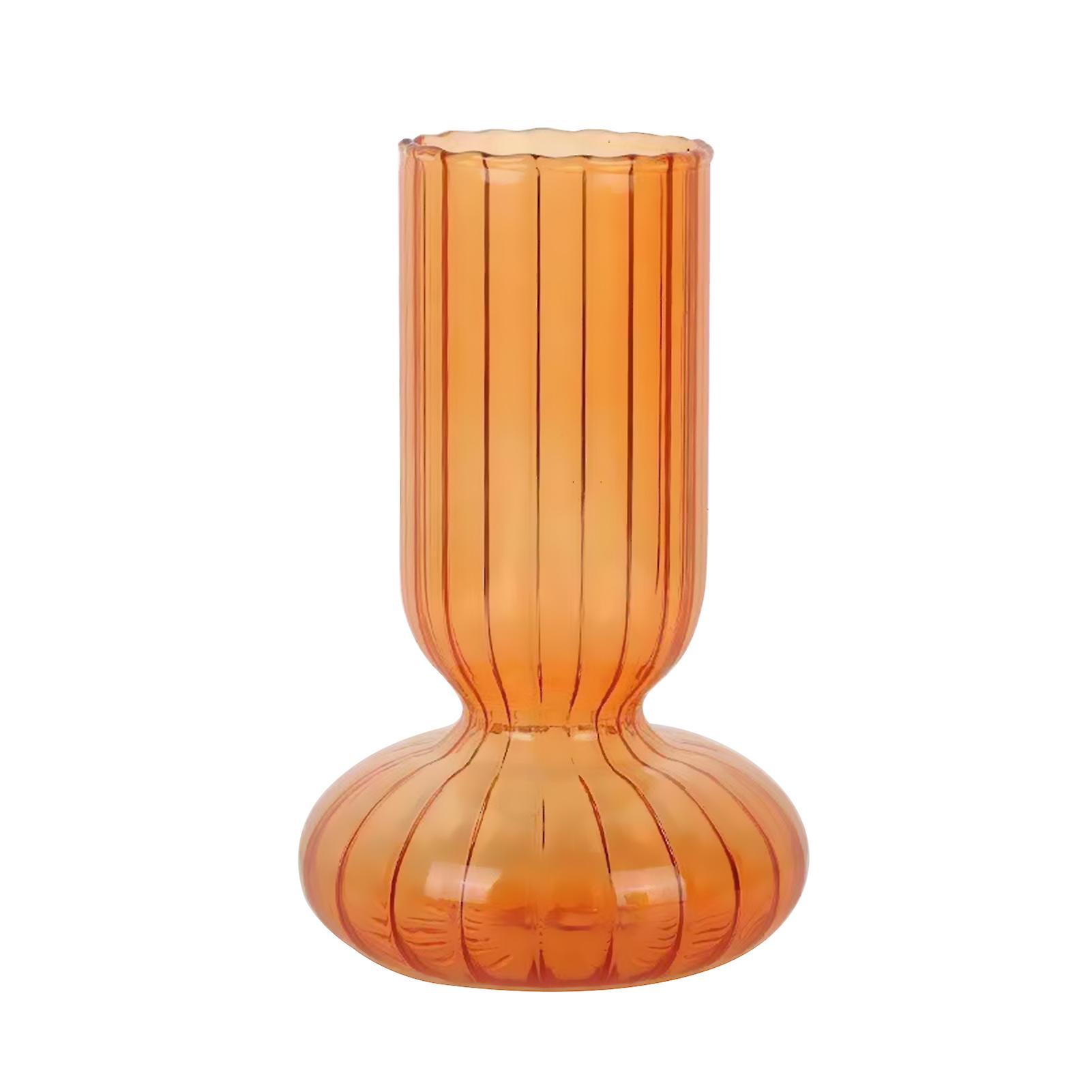 Favrison Vase Home Decor Flower Pots Decorative Living Room Decoration Glass Container Transparent Striped Crystal Hydroponic Ornaments Orange