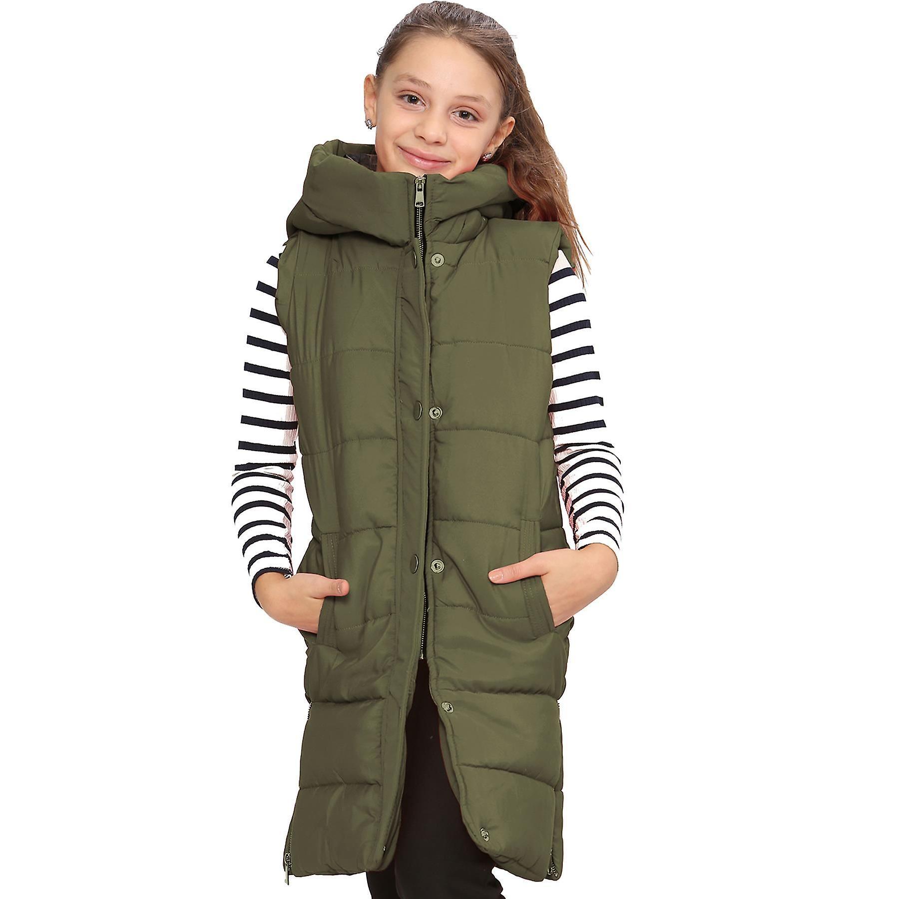 A2Z 4 Kids Girls Down Vest Hooded Jacket Khaki 13 Years