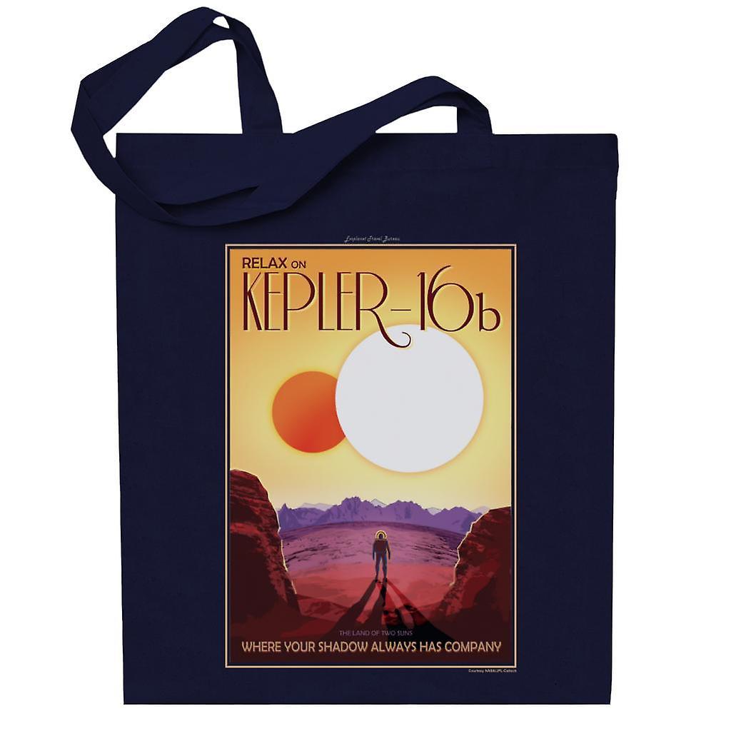 NASA Kelper 16b Interplanetary Travel Poster Totebag Navy Blue 38 x 42 cm