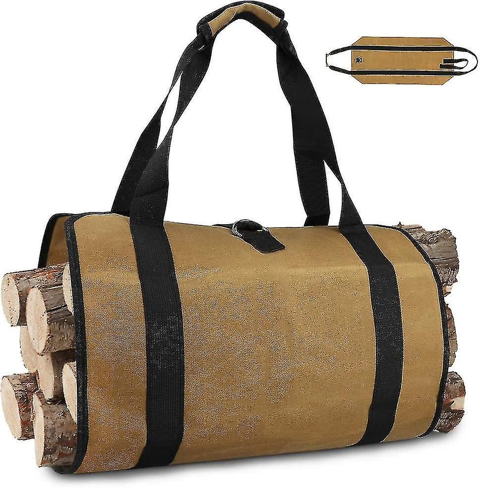 Conly Canvas Log Bag Fireplace Firewood Storage Bag Large Capacity Outdoor Log Holder Waxed Wood Log Holder With Handles Sturdy Wooden Carry Bag(99...