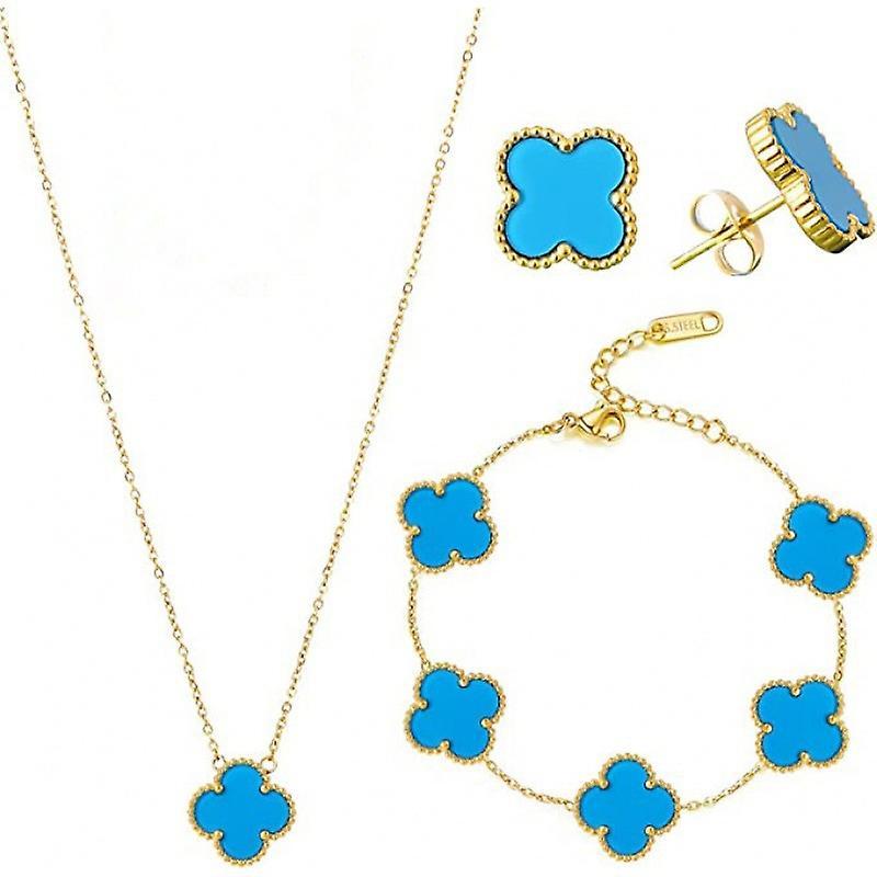 Heyone Lucky Clover Sets Necklace Pendant Earrings Bracelet For Women Girls 19k Gold Plated Charm Cute Jewelry Womens Girls Gift