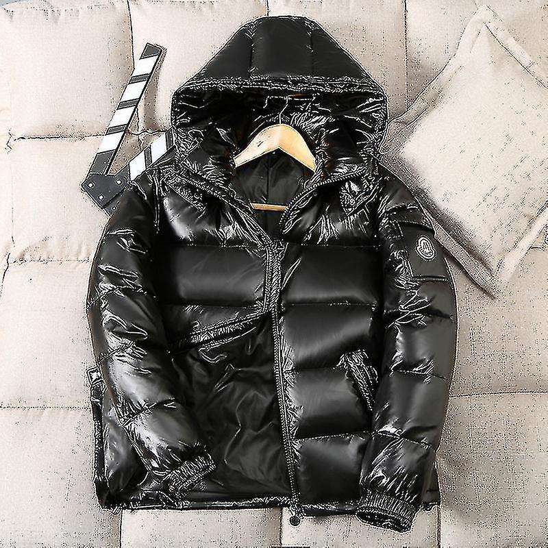 Exsha Men Shiny Down Jacket Men's Winter Jacket Stand Collar Down Jacket With Hood Black XL