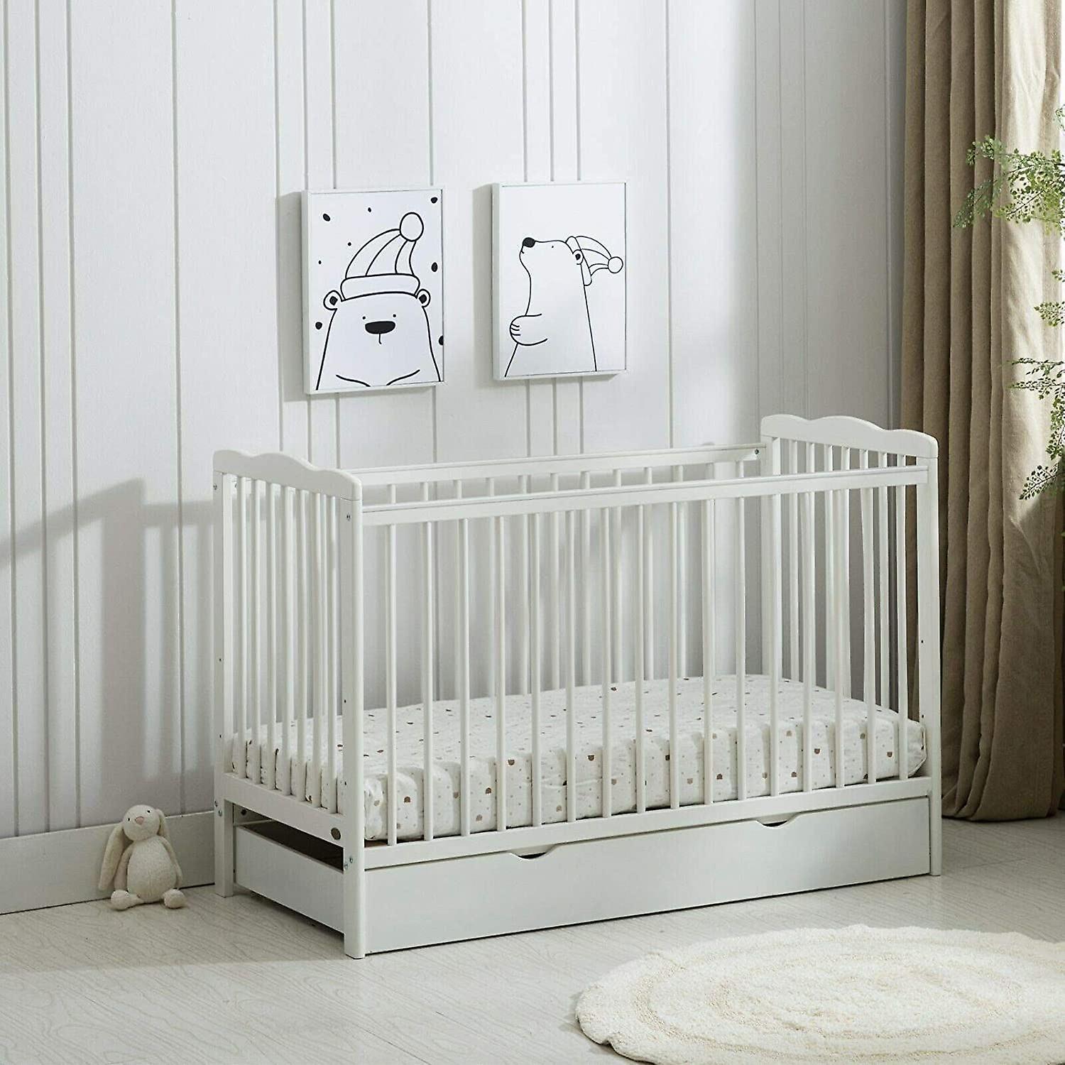 mcc direct MCC Brooklyn Baby Cot Crib with Water repellent Mattress & Wheeled Drawer WHITE