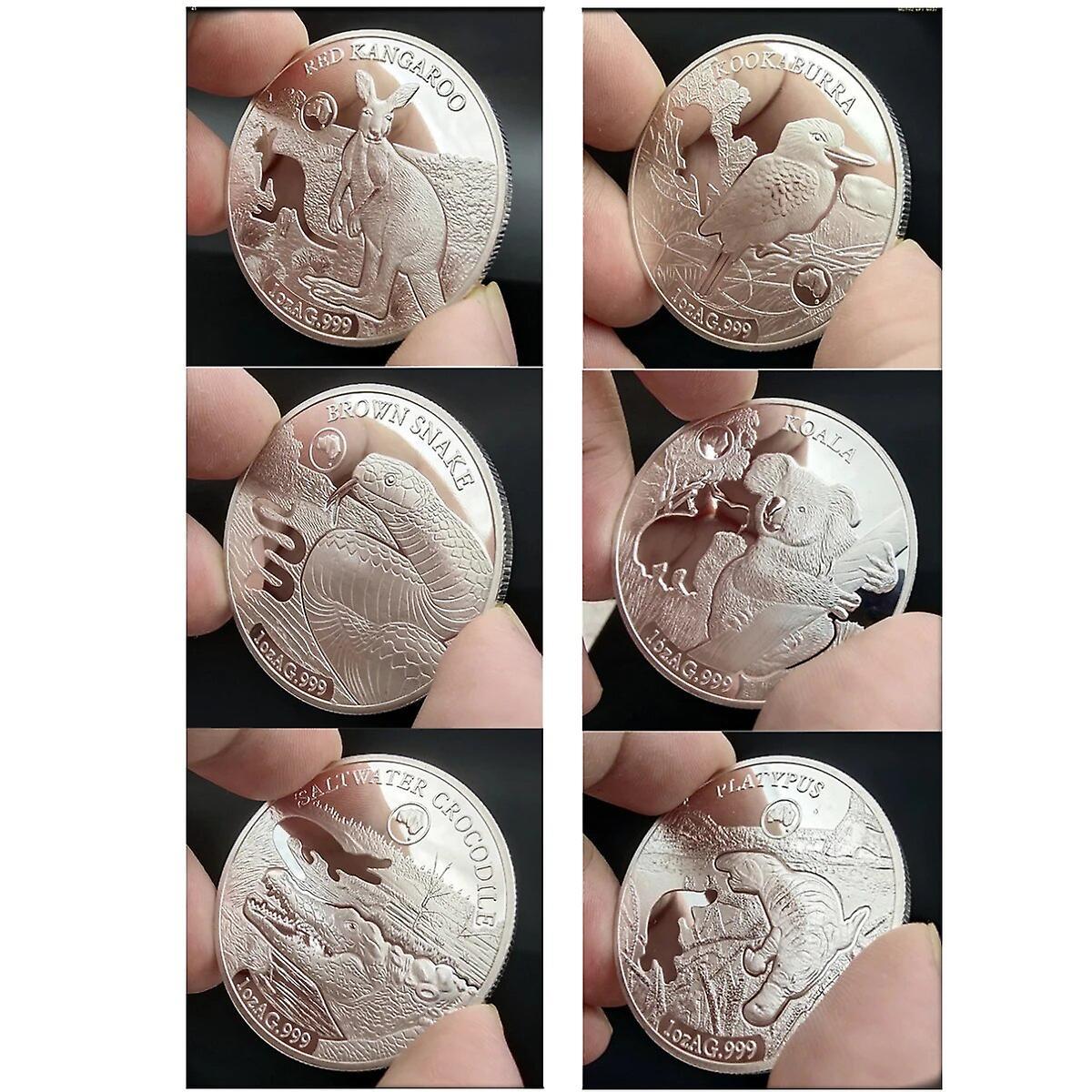 Ninesun 6pcs/set Australian Animals Collectible Coins Kangaroo Koala Crocodile Snake Kookaburra Souvenir Coin Set Home Decor Art Crafts 6 COINS SET