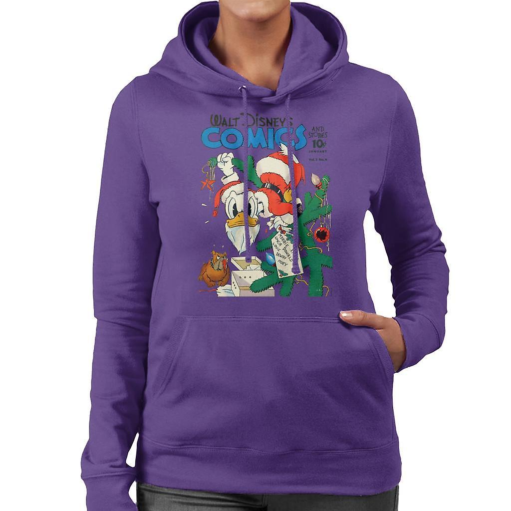 Disney Christmas Donald Duck As Santa Women's Hooded Sweatshirt Purple X-Large