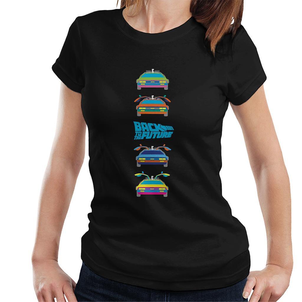 Back to the Future Delorean Doors Opening Colourful Design Women's T-Shirt Black Large