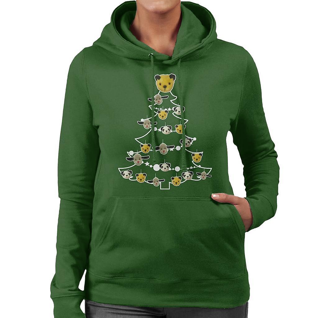 Sooty Christmas Tree White Silhouette Women's Hooded Sweatshirt Bottle Green XX-Large