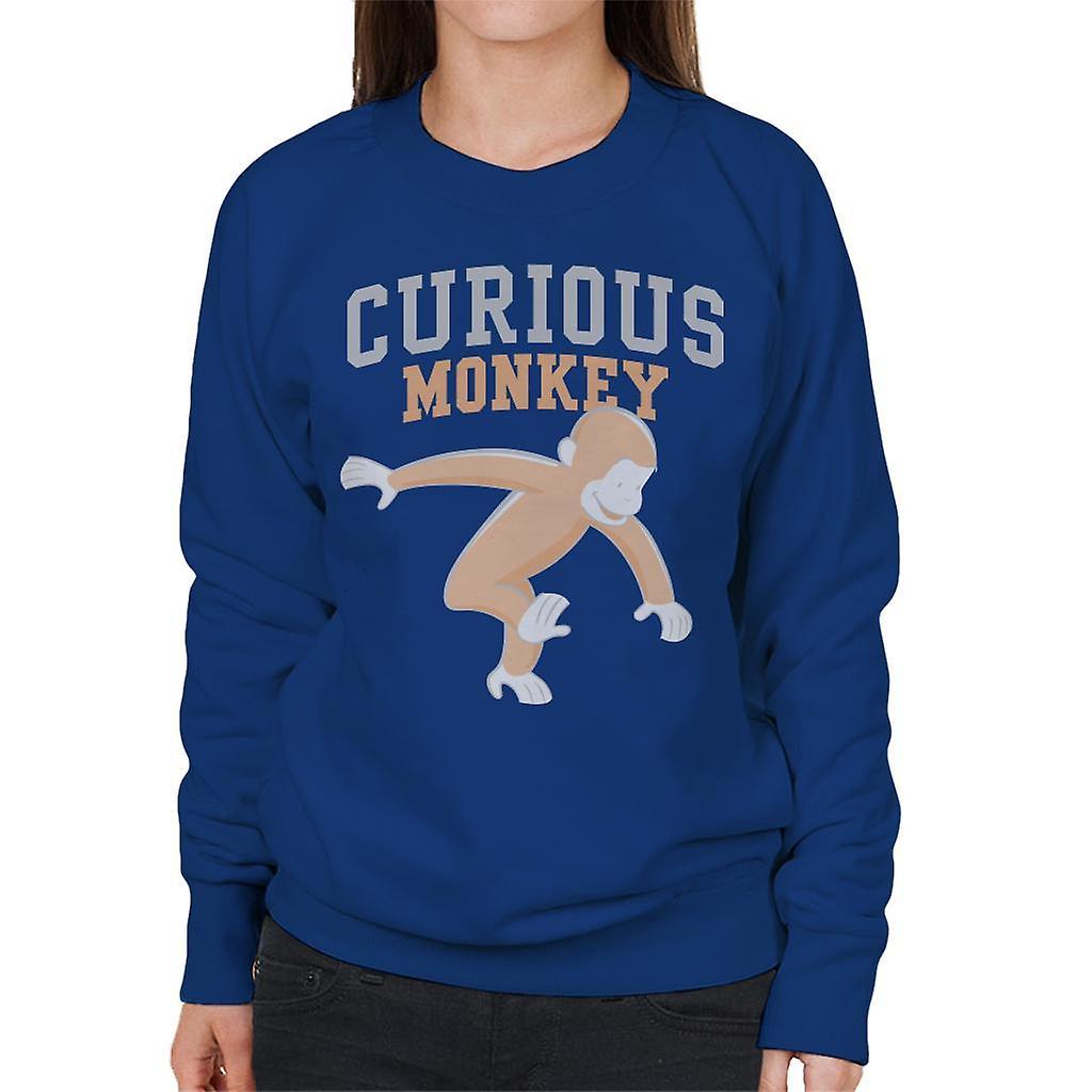 Curious George Monkey Sports Font Women's Sweatshirt Royal Blue X-Large