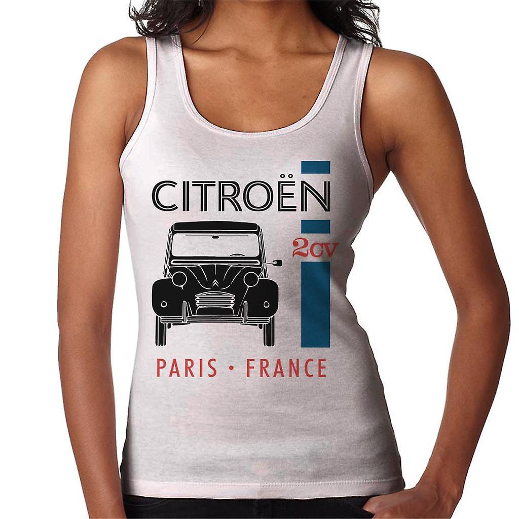 Citro�n Citroen Black 2CV Paris France Single Stripe Women's Vest White Large