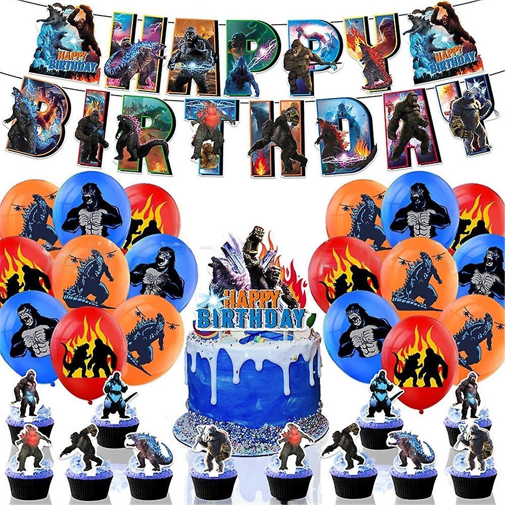 Vicbuy Gifts Decor Party Supplies Godzilla vs Kong Theme Birthday Kits Includes Banner Cake Cupcake Topper Balloons Sets