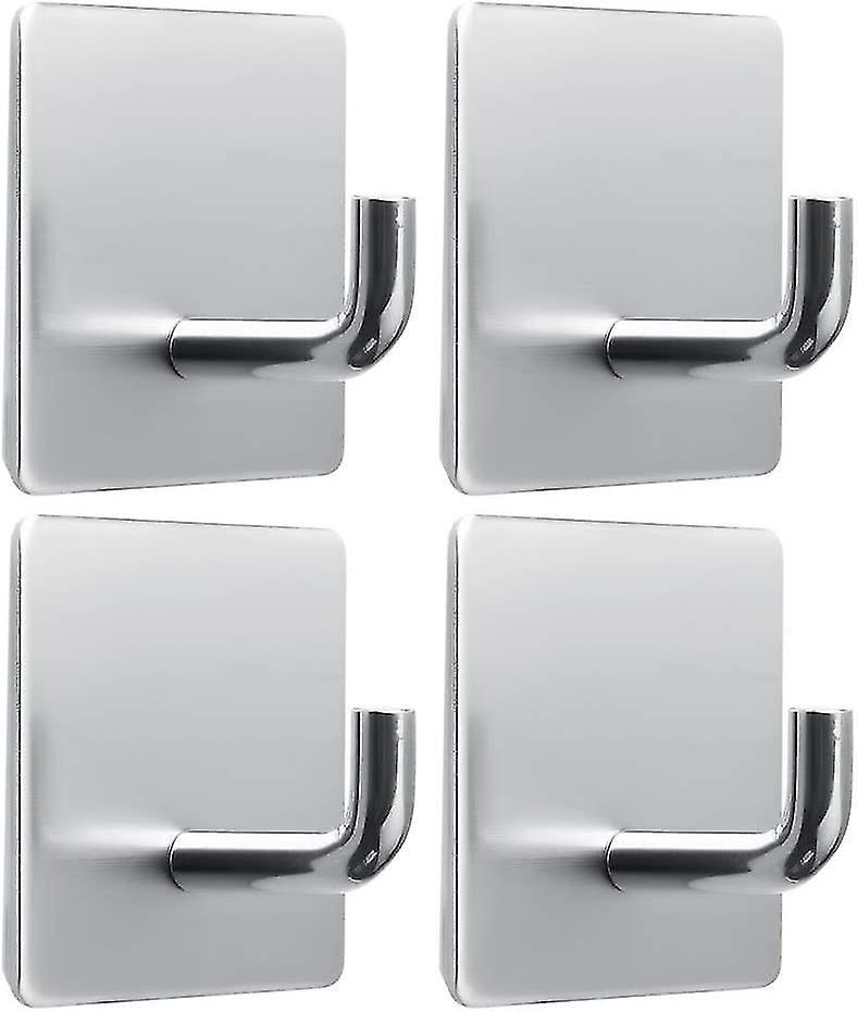 Tianzun 4pcs Self Adhesive Hooks, Heavy Duty Towel Wall Sticky Hooks Stainless Coat Door Hooks For Bathrooms Kitchen Lavatory Closet