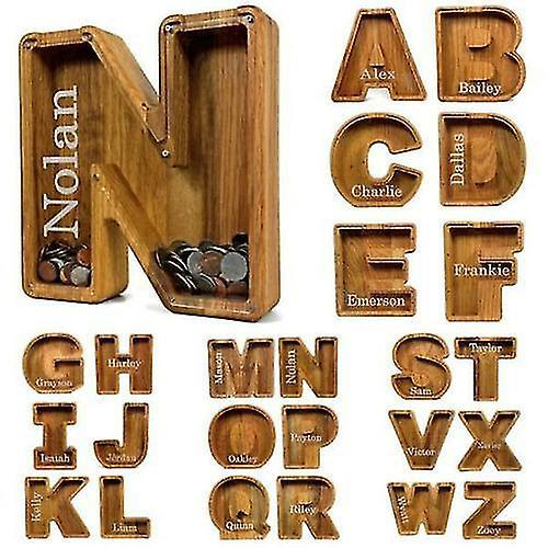 Elsavct Wooden Piggy Bank Funny Letter/guitar Coin Saving Money Box Kids Adults Gift F