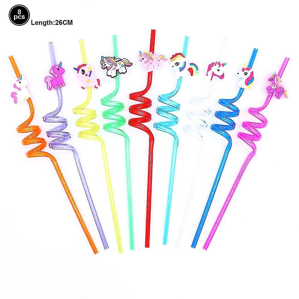 Xrelv 8pcs 25cm Reusable Unicorn Straws Birthday Unicorn Theme Plastic Drinking Straw For Kids Baby Shower Birthday Party Supplies 15