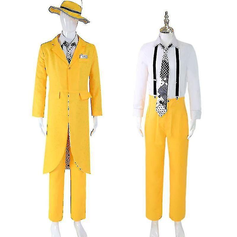 Cryin The Mask Jim Carrey Cosplay Costume And Mask Uniform Outfit Halloween Carnival Yellow Suit XXL