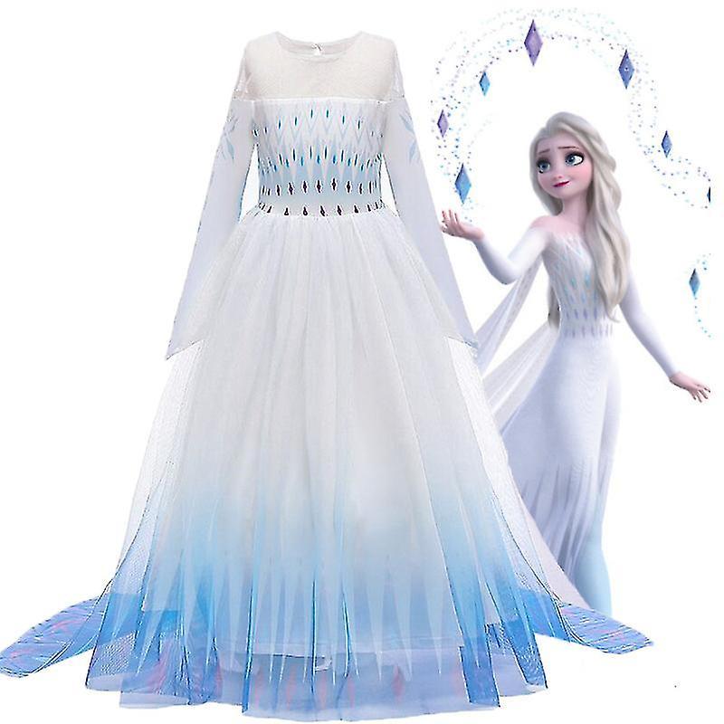 Shznv Frozen 2 Queen Elsa Princess Cosplay Gradient Costume Kids Girls Party Fancy Dress Performance Gradient Blue 5-6 Years