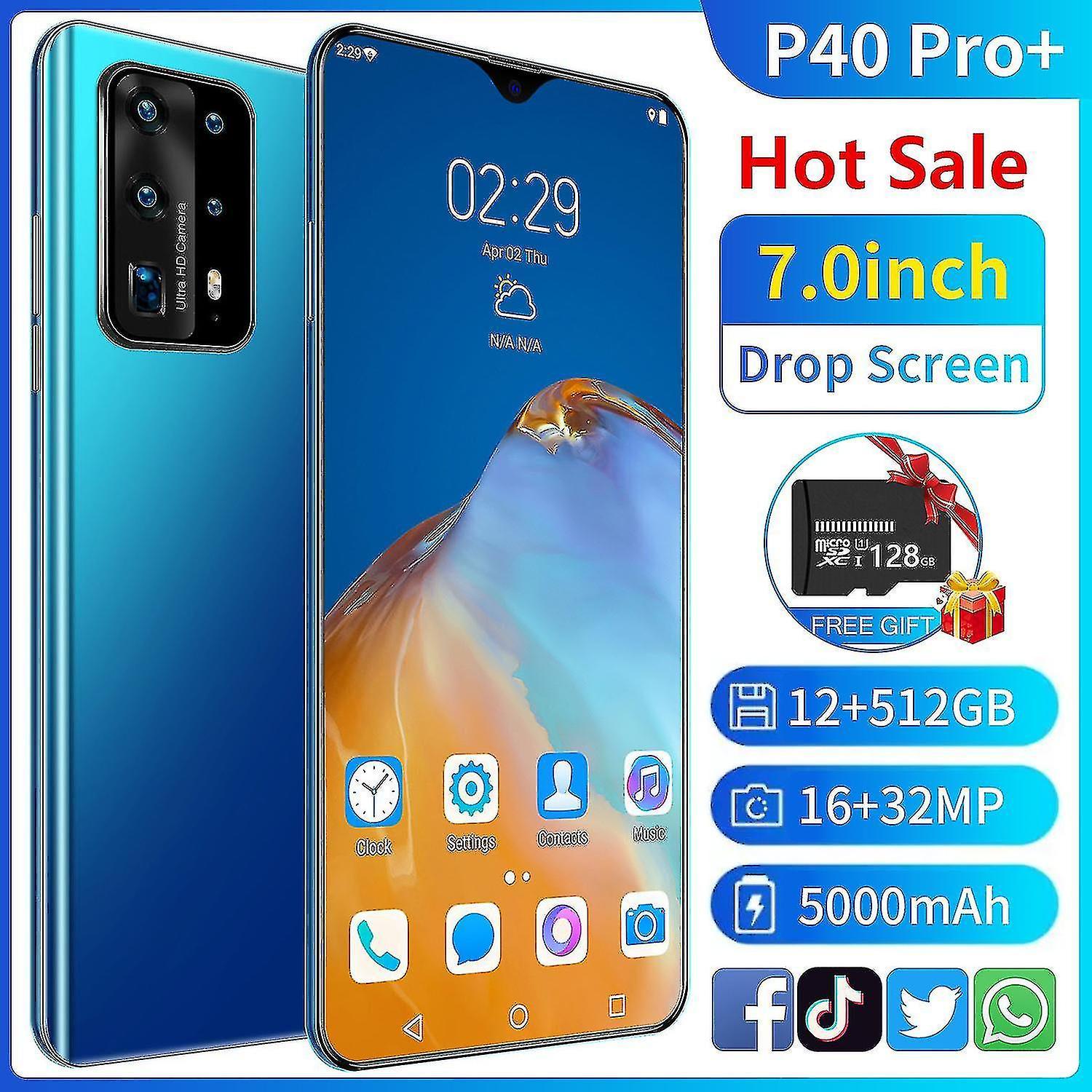 Otwoo 2020 New P40 Pro+ Smartphone With 12gb+512gb Large Memory 7.0-inch Full Screen Support Face Unlock 5g Three Card Mobile Phone