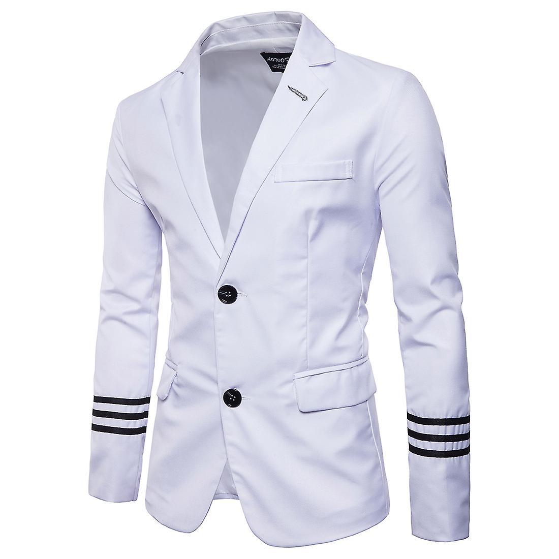 Allthemen Mens Casual Slim Fit Slim Suit Jacket White L