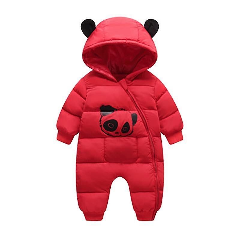 Slowmoose Cute Panda Design, Winter Hooded Rompers, Thick Warm Outfit For Newborn RED 6M