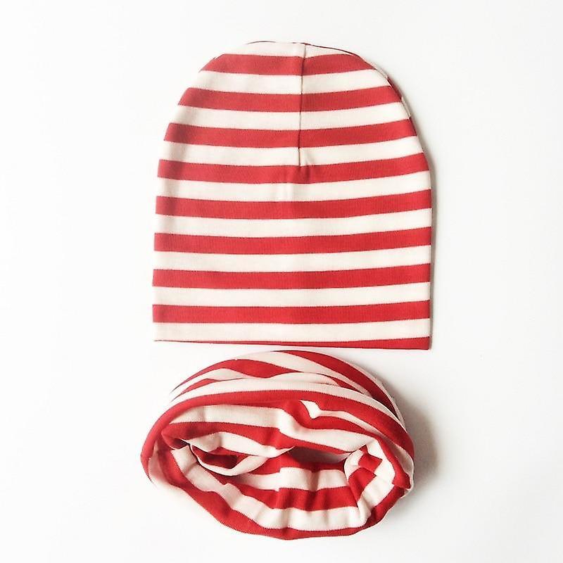 Slowmoose Winter Spring Baby Hat Scarf Set- Cotton Baby Cap Star Print Kids Hats, Newborn stripe red