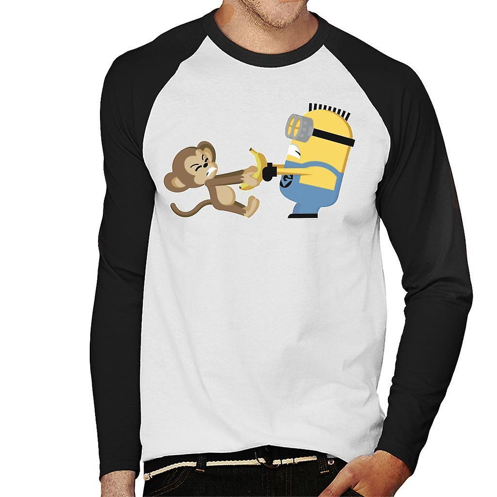 Despicable Me Minion Monkey Banana Battle Men's Baseball Long Sleeved T-Shirt White/Black Small