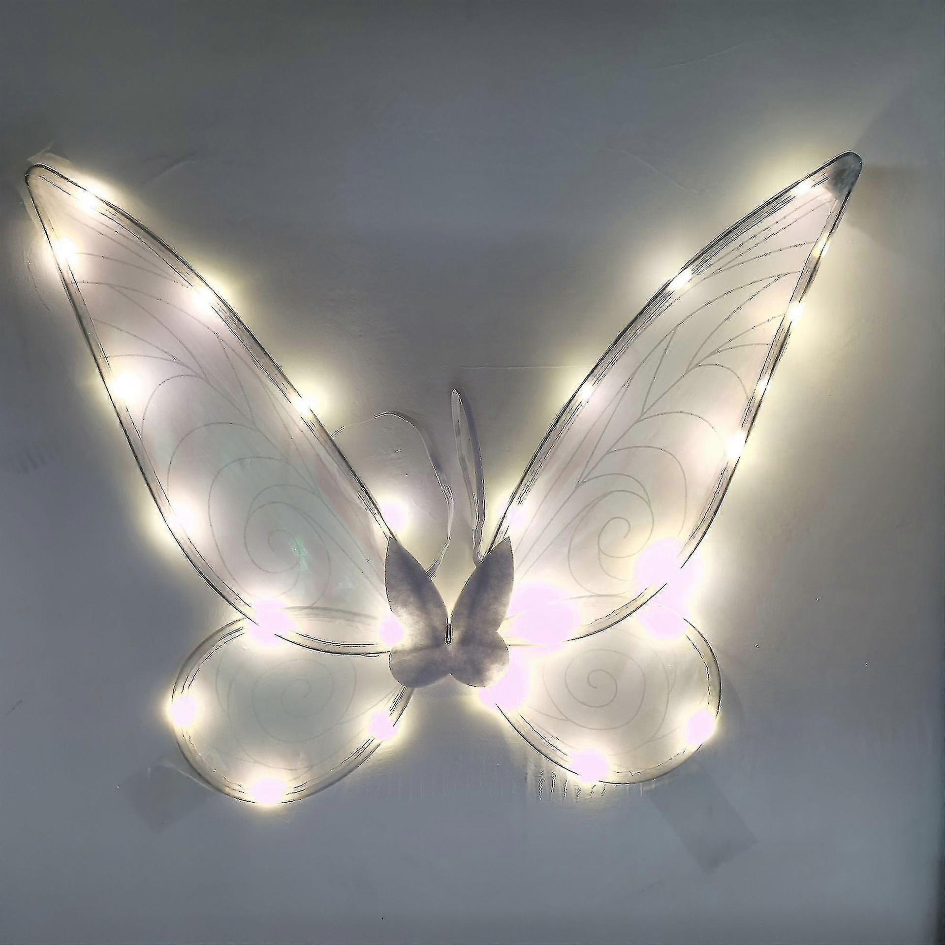 Ceisv Fairy Wings Light Up Butterfly Wings Sparkly Led Fairy Wings Halloween Christmas Birthday Cosplay Gift For Kids White