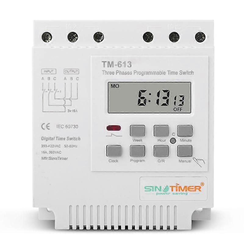 Augro TM-613 Programmable Time Relay 380V/50-60Hz 16A Weekly Power Timer Switch Three Phase Smart Digital Clock