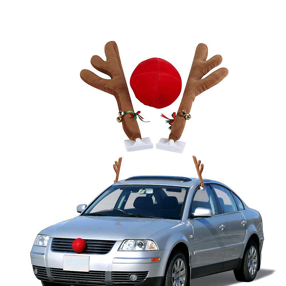 no Christmas Car Reindeer Antler Decorations, with Jingle Bells Rudolph Reindeer and Red Nose for Car Accessories Christmas-Antlers Khaki