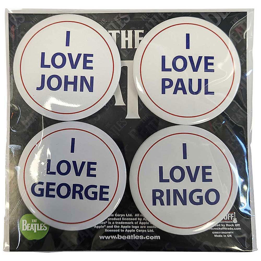 The Beatles I Love 4 Pack Button Badge Pack White One Size