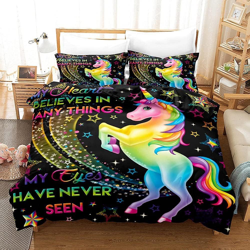 Kerota Animal Unicorn Bedding Set Microfiber Duvet Hypoallergenic Duvet Covers Set with Zipper Closure Adults 135*200 CM Double200x200cm