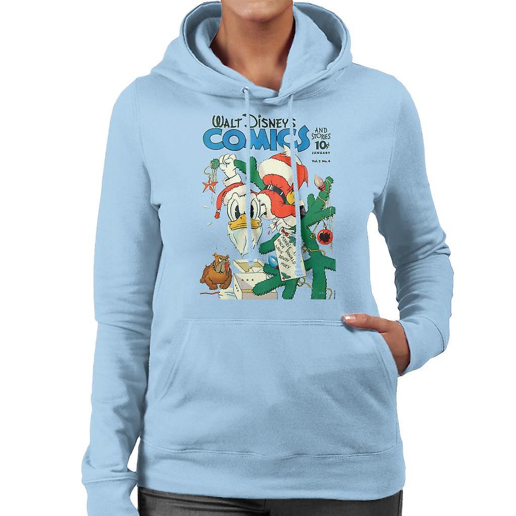 Disney Christmas Donald Duck As Santa Women's Hooded Sweatshirt Sky Blue Large