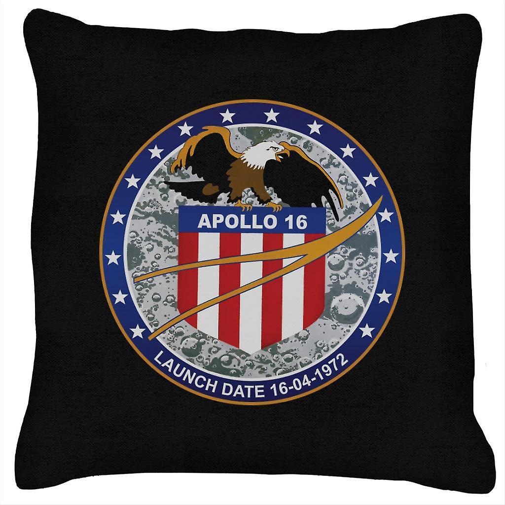 NASA Apollo 16 Mission Badge Cushion Black 40 x 40cm