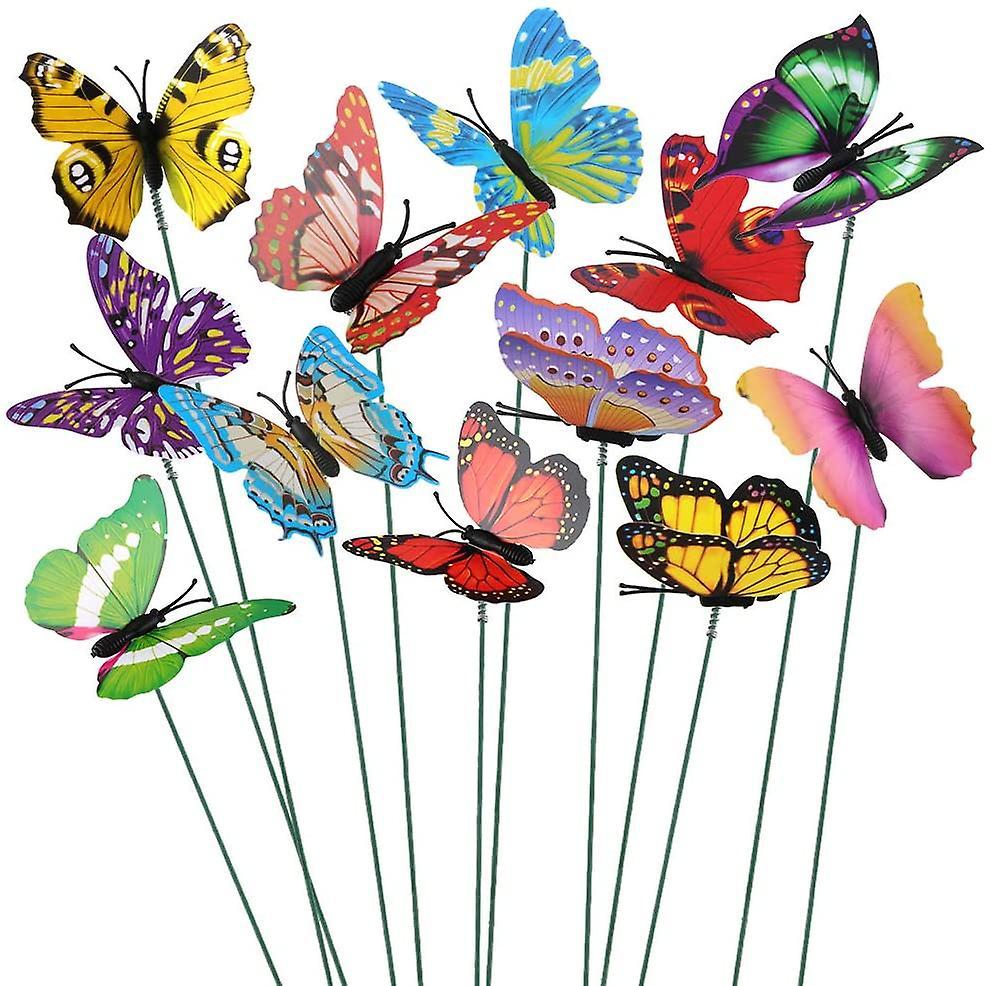 Brigalubs Lot Of 50 Colorful Butterflies Of 7 Cm For Garden Decoration On Butterfly Sticks