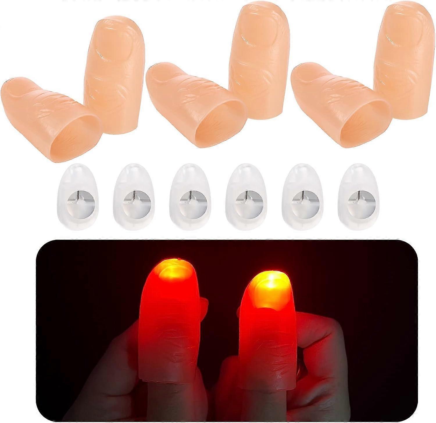 Phwj 6 Pcs Magic Thumb Lights Fake Finger LED Light Flashing Thumb Lights Magic Trick Flashing Thumb Lights LED Prank Toy For Magic Props Party